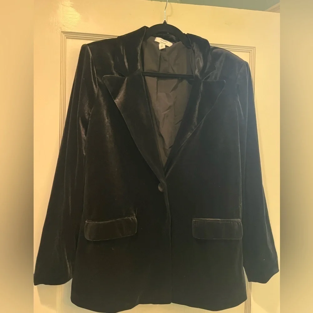 Cara Santana x Nine West Black Velvet Single Button Blazer Size Large - Picture 2 of 6